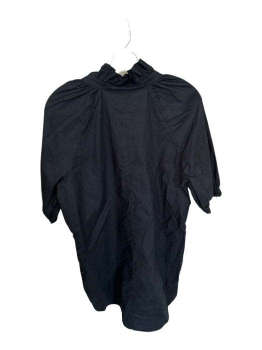 Sundays Size XS Black Cotton Long Balloon Sleeve Ruffle Collar V Neck Dress Black / XS
