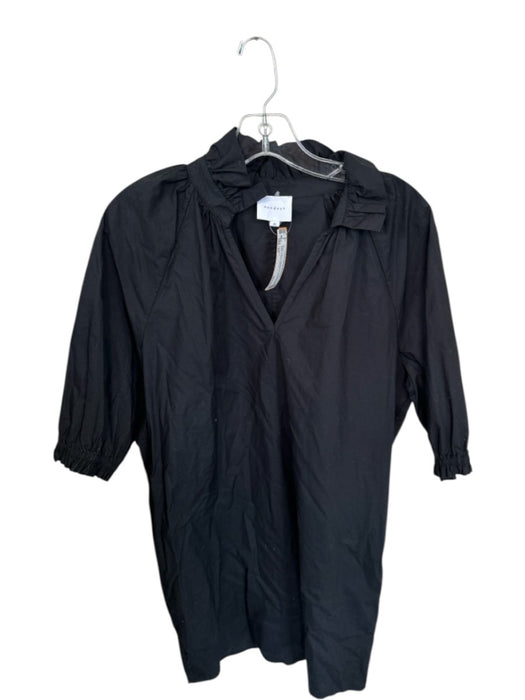 Sundays Size XS Black Cotton Long Balloon Sleeve Ruffle Collar V Neck Dress Black / XS