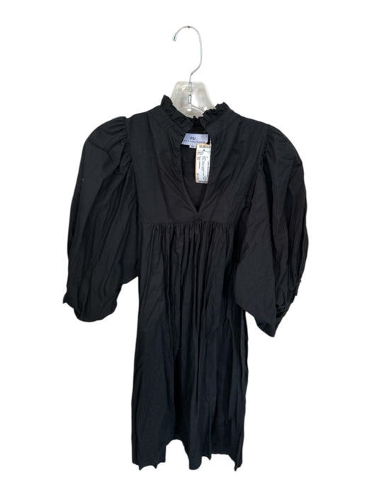 Never a Wallflower Size XS Black Cotton 3/4 Balloon Sleeve Ruffle Collar Dress Black / XS