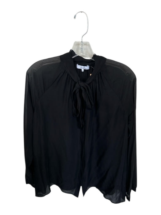 Parker Size XS Black Silk Long Sleeve neck tie Buttons Semi Sheer Top Black / XS