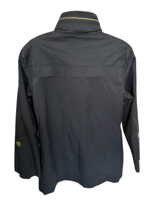 Ciao Milano Black & Gold Nylon Blend Hood Full ZIp Gold Hardware Raincoat Black & Gold / XS