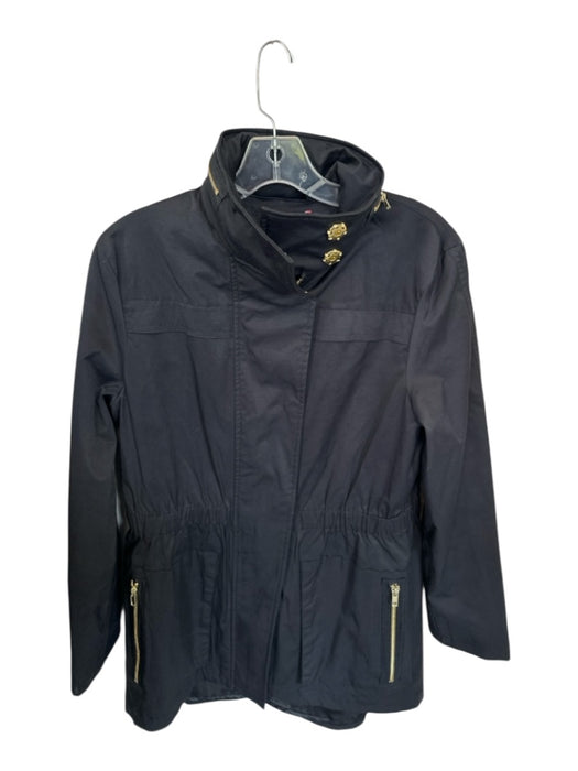 Ciao Milano Black & Gold Nylon Blend Hood Full ZIp Gold Hardware Raincoat Black & Gold / XS