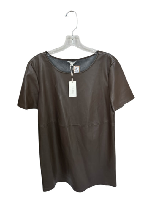 Z Supply Size M Brown Vegan Leather Short Sleeve Boat Neck Shift Dress Brown / M