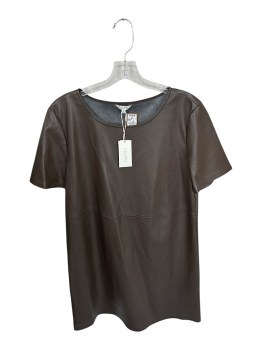 Z Supply Size M Brown Vegan Leather Short Sleeve Boat Neck Shift Dress Brown / M