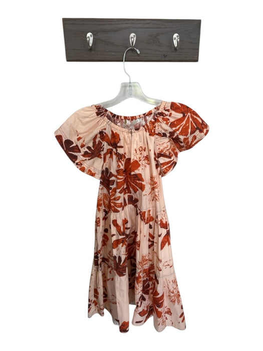 Marie Oliver Size S Peach & Red Cotton Short Sleeve Flowers V Neck Dress Peach & Red / S