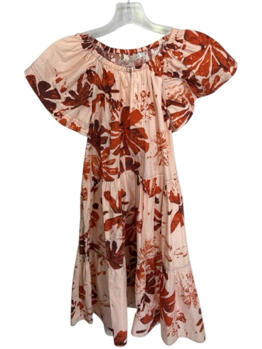 Marie Oliver Size S Peach & Red Cotton Short Sleeve Flowers V Neck Dress Peach & Red / S