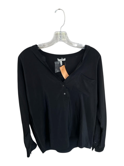 Joie Size XS Black Silk Long Sleeve Half Button Top Black / XS