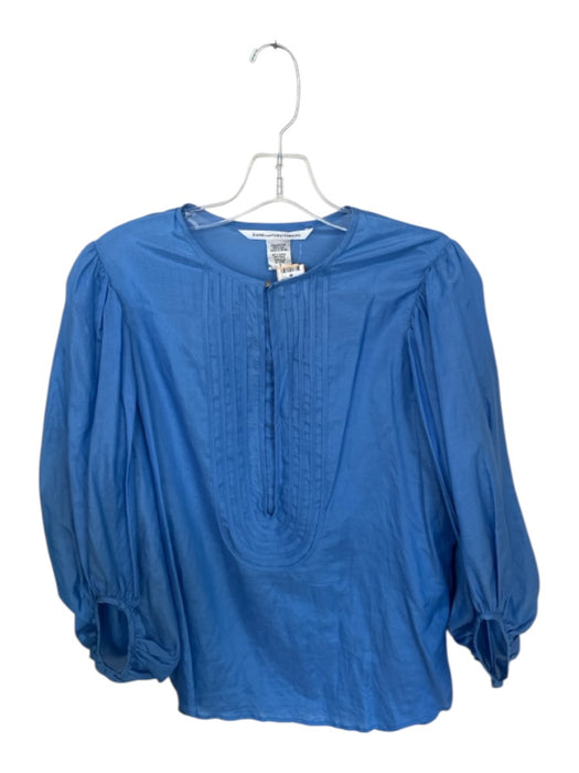 Diane Von Furstenberg Size 8 Cornflower Blue Cotton & Silk Pleat Detail Top Cornflower Blue / 8