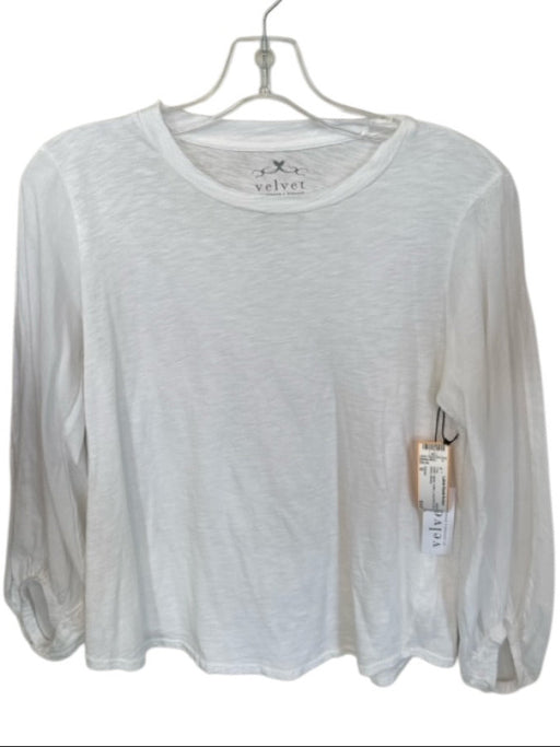 Velvet Size S White Cotton Long Sleeve Elastic Wrist Top White / S