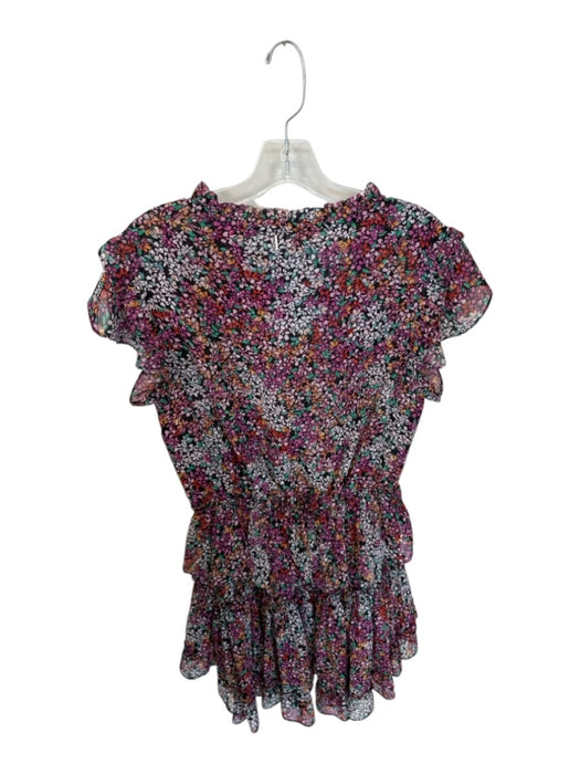 Misa Size S Purple & Teal Polyester Flutter Sleeves Floral Elastic Waist Dress Purple & Teal / S