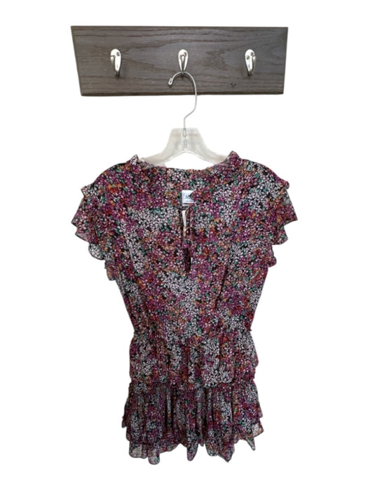 Misa Size S Purple & Teal Polyester Flutter Sleeves Floral Elastic Waist Dress Purple & Teal / S