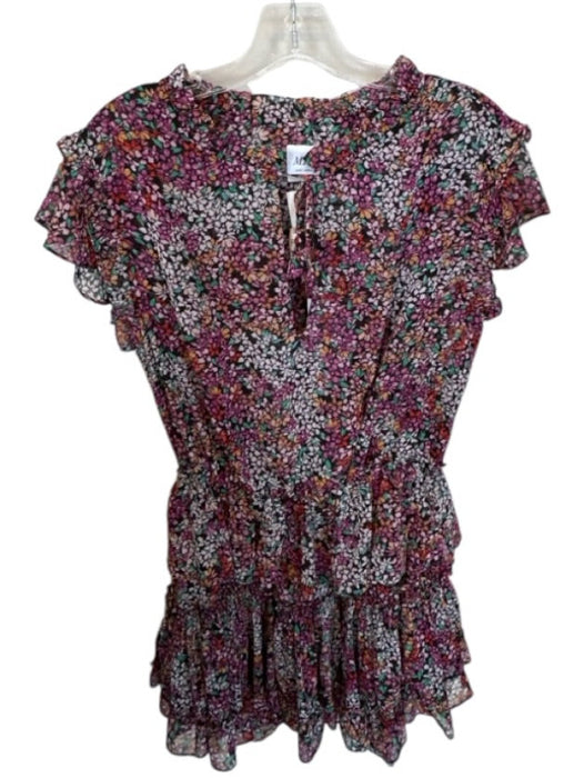 Misa Size S Purple & Teal Polyester Flutter Sleeves Floral Elastic Waist Dress Purple & Teal / S