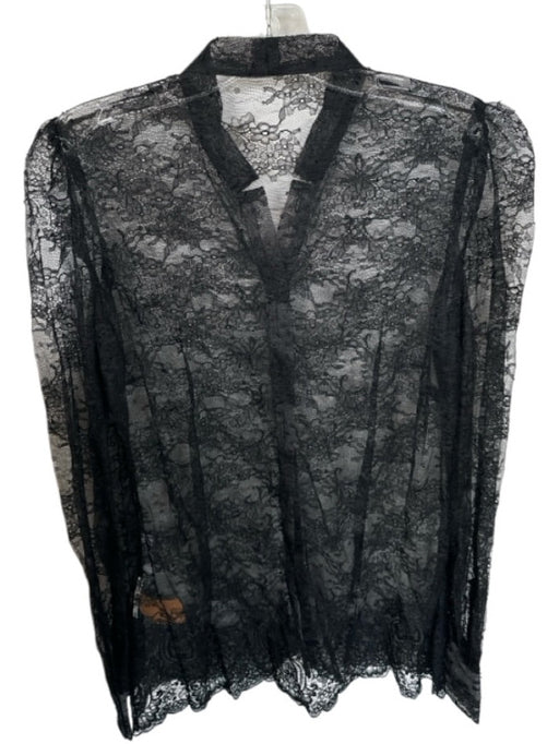 Red Valentino Size Est S/M Black Lace Sheer Long Sleeve Button Down Top Black / Est S/M