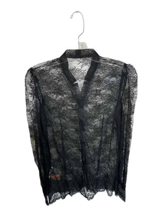 Red Valentino Size Est S/M Black Lace Sheer Long Sleeve Button Down Top Black / Est S/M