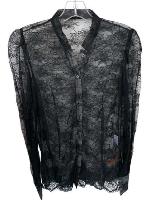 Red Valentino Size Est S/M Black Lace Sheer Long Sleeve Button Down Top Black / Est S/M