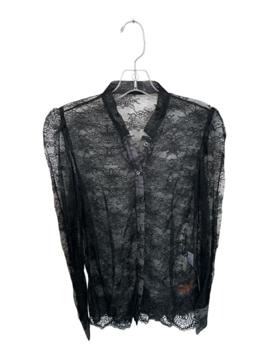 Red Valentino Size Est S/M Black Lace Sheer Long Sleeve Button Down Top Black / Est S/M