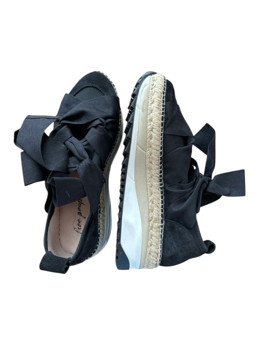 Free People Shoe Size 38 Black & Tan Suede & Canvas Platform Bow Sneakers Black & Tan / 38