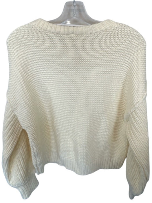 Free People Size XS Cream Cotton Blend Long Sleeve Chunky Knit Cropped Sweater Cream / XS