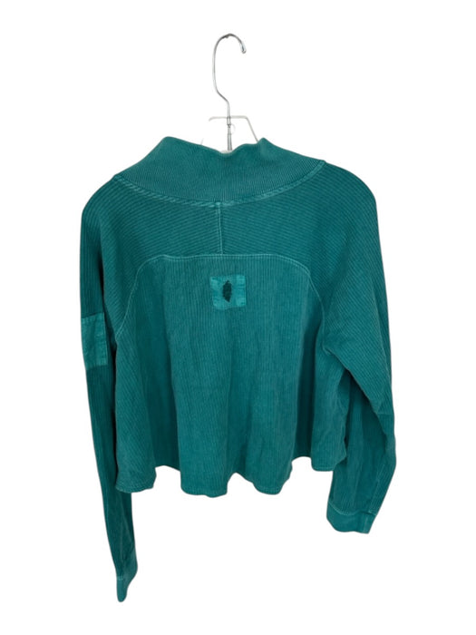 FP Movement Size M Teal Cotton Blend Long Sleeve Snap buttons Cropped Top Teal / M
