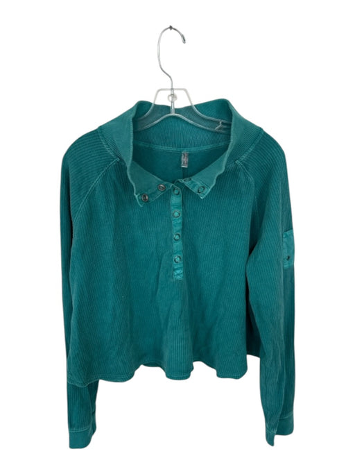 FP Movement Size M Teal Cotton Blend Long Sleeve Snap buttons Cropped Top Teal / M