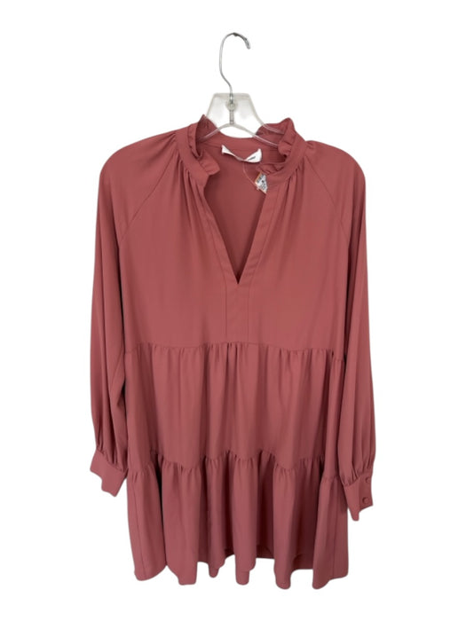Amanda Uprichard Size S Terracotta Polyester Long V Neck Ruffle collar Dress Terracotta / S