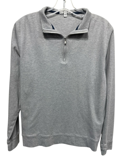 Peter Millar Size S Gray Cotton Solid Quarter Zip Men's Long Sleeve Shirt Gray / S