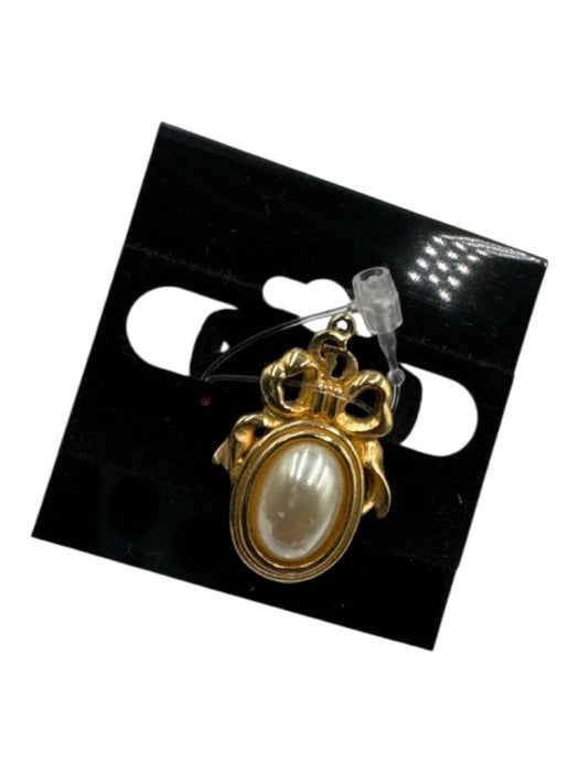 Christian Dior Ivory Pearl & Gold Tone Metal & Faux Pearl Bow Logo Pendant Ivory Pearl & Gold Tone