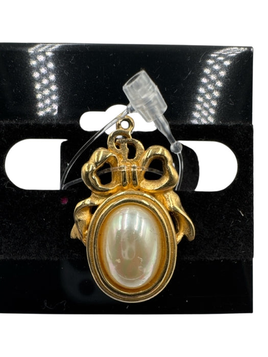 Christian Dior Ivory Pearl & Gold Tone Metal & Faux Pearl Bow Logo Pendant Ivory Pearl & Gold Tone