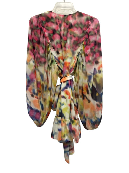Alexis Size M Green, Pink, Multi Polyester Long puff sleeve Pixel Buttons Dress Green, Pink, Multi / M
