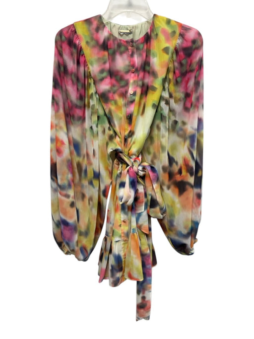Alexis Size M Green, Pink, Multi Polyester Long puff sleeve Pixel Buttons Dress Green, Pink, Multi / M
