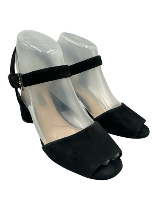 Prada Shoe Size 37.5 Black Suede Peep Toe Ankle Buckle silver hardware Sandals Black / 37.5