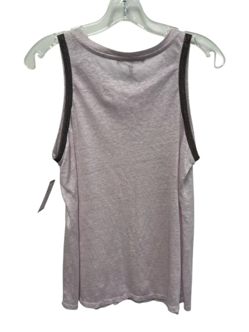 Maje Size 3/L Pink & Gunmetal Linen Sleeveless Beaded Scoop Neck Heathered Top Pink & Gunmetal / 3/L
