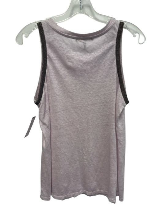 Maje Size 3/L Pink & Gunmetal Linen Sleeveless Beaded Scoop Neck Heathered Top Pink & Gunmetal / 3/L