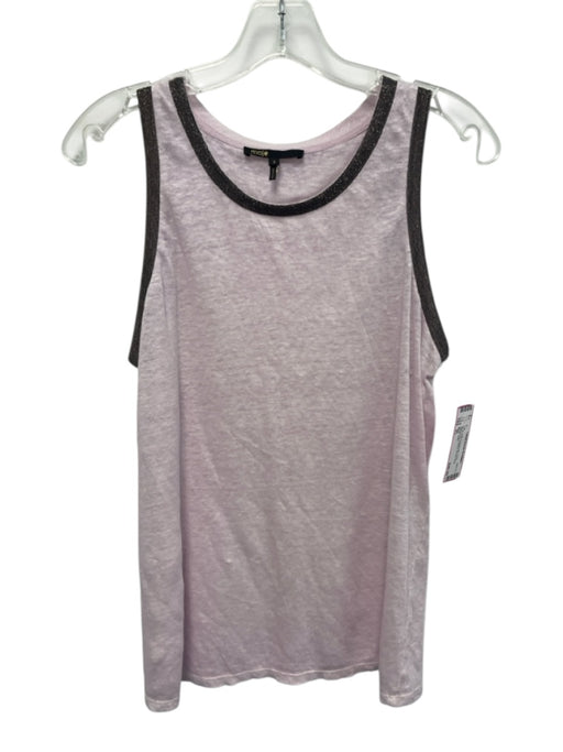 Maje Size 3/L Pink & Gunmetal Linen Sleeveless Beaded Scoop Neck Heathered Top Pink & Gunmetal / 3/L