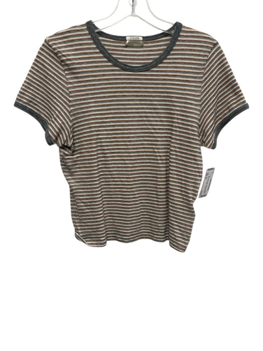 Mother Size M Gray, Pink, Yellow Cotton Short Sleeve Stripe Crew Neck Top Gray, Pink, Yellow / M