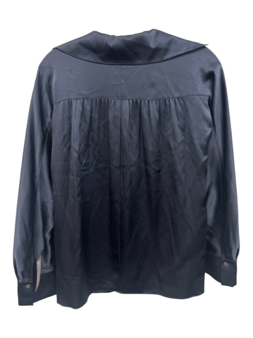 Vince Size XS Dark Blue Silk Long Sleeve Collar Split V neck Top Dark Blue / XS