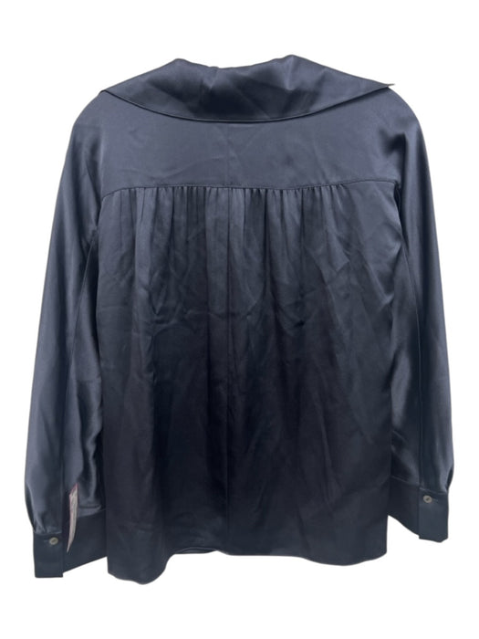 Vince Size XS Dark Blue Silk Long Sleeve Collar Split V neck Top Dark Blue / XS