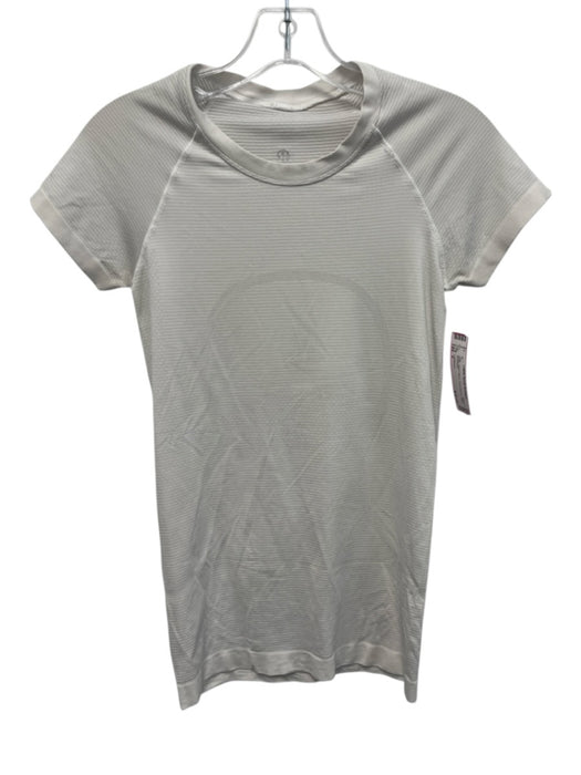 Lululemon Size 4 White Nylon Blend Short Sleeve Stripe Top White / 4