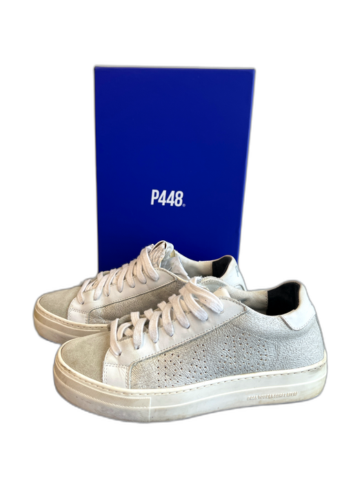 P448 Shoe Size 37 Silver & White Manmade Material Sneaker lace up Sparkle Shoes Silver & White / 37