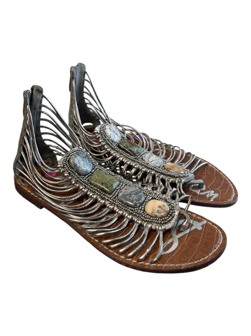 Sam Edelman Shoe Size 6.5 Gray & Brown Leather Metallic Open Toe Stone Shoes Gray & Brown / 6.5