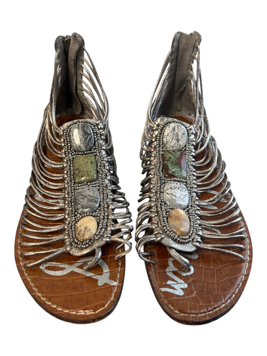 Sam Edelman Shoe Size 6.5 Gray & Brown Leather Metallic Open Toe Stone Shoes Gray & Brown / 6.5