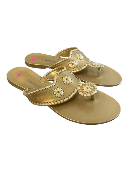 Jack Rogers Shoe Size 9 Gold Rubber Jelly Whipstitch Thong Strap Sandal Shoes Gold / 9