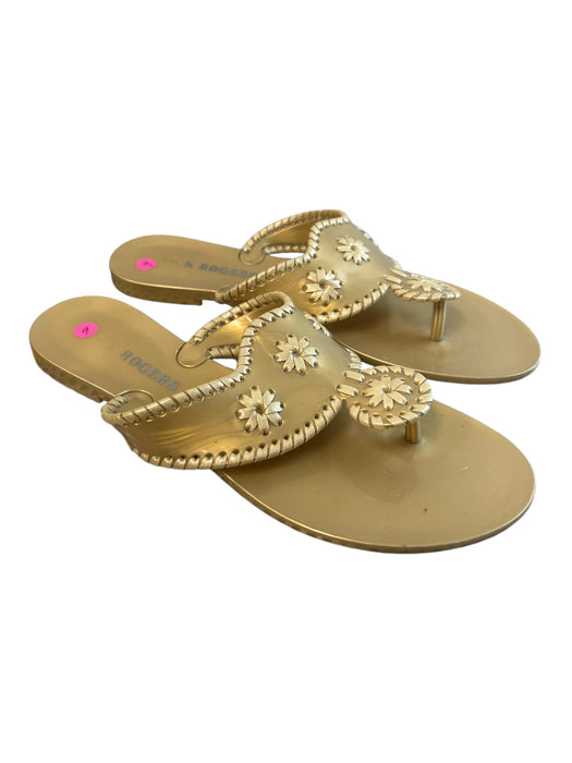Jack Rogers Shoe Size 9 Gold Rubber Jelly Whipstitch Thong Strap Sandal Shoes Gold / 9