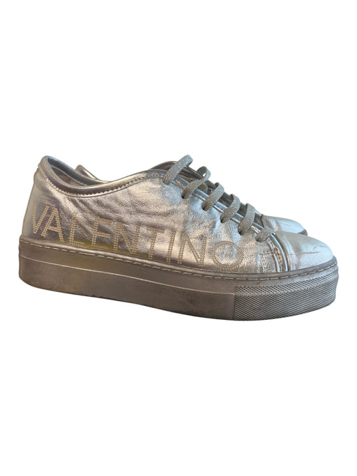 Valentino Shoe Size 8 Metallic Leather Round Toe Logo on Sides Sneaker Shoes Metallic / 8