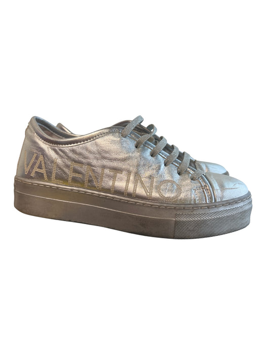 Valentino Shoe Size 8 Metallic Leather Round Toe Logo on Sides Sneaker Shoes Metallic / 8