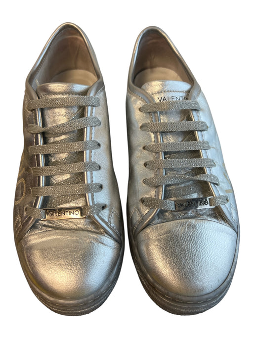 Valentino Shoe Size 8 Metallic Leather Round Toe Logo on Sides Sneaker Shoes Metallic / 8