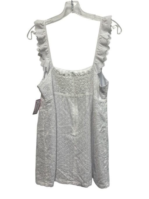 Koch Size L White Cotton Ruffle Cap Sleeve Floral Eyelet Sleeveless Mini Dress White / L