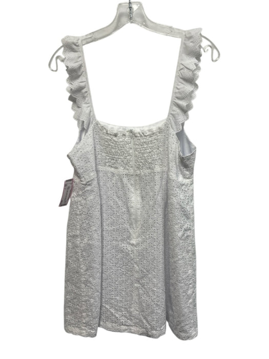 Koch Size L White Cotton Ruffle Cap Sleeve Floral Eyelet Sleeveless Mini Dress White / L