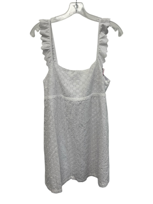 Koch Size L White Cotton Ruffle Cap Sleeve Floral Eyelet Sleeveless Mini Dress White / L