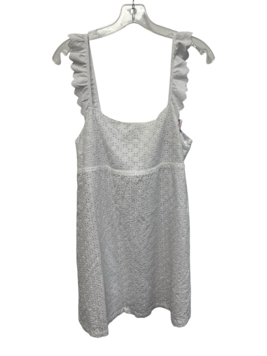 Koch Size L White Cotton Ruffle Cap Sleeve Floral Eyelet Sleeveless Mini Dress White / L